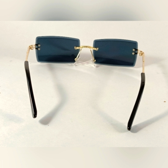 Rimless Rectangular Sunglasses Black Unisex Metal Frame - Picture 2 of 6